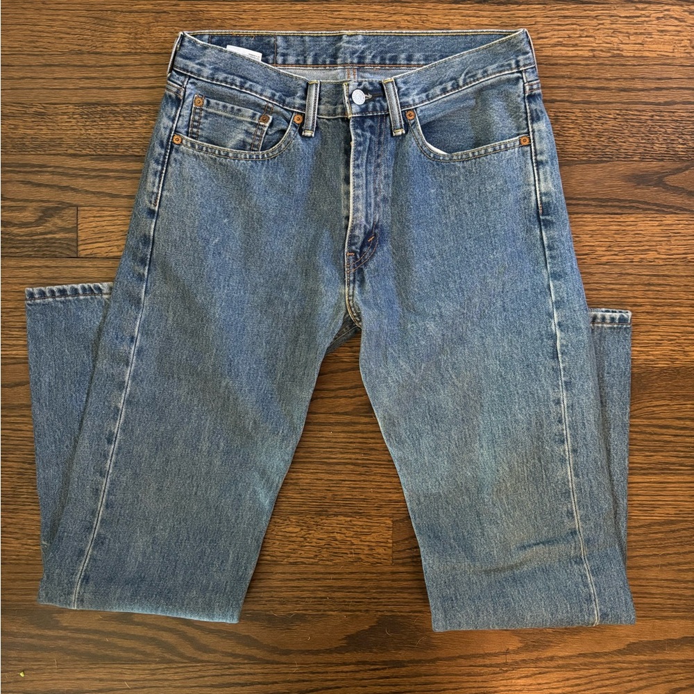 Levis 505 Blue Denim Cotton Straight Leg Regular Fit Mens Jeans Size 31x32
